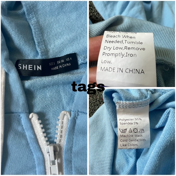 SHEIN Light Pastel Blue & White Zip Up Cropped Hoodie Sweater Lightweight Top S - Picture 11 of 12